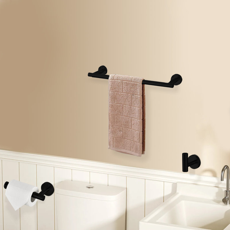 Ensemble de 3 porte-serviettes de salle de bain en acier inoxydable avec quincaillerie de fixation, Noir mat