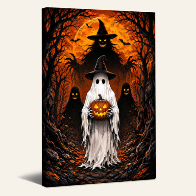 " Ghost And Witches In Dark Forest Holding Glowing Halloween " Painting Print