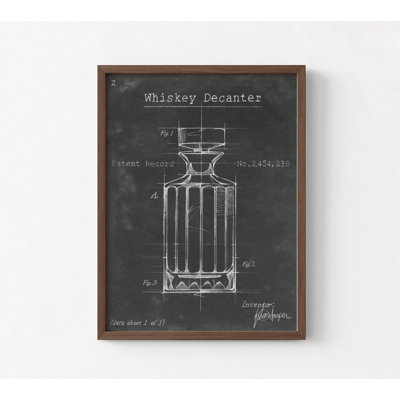 Whiskey Decanter Print, Framed Bar Decoration, Whiskey Poster Print, Chalkboard Wall Decor, Black And White Whiskey Bottle, Framed Wall Art