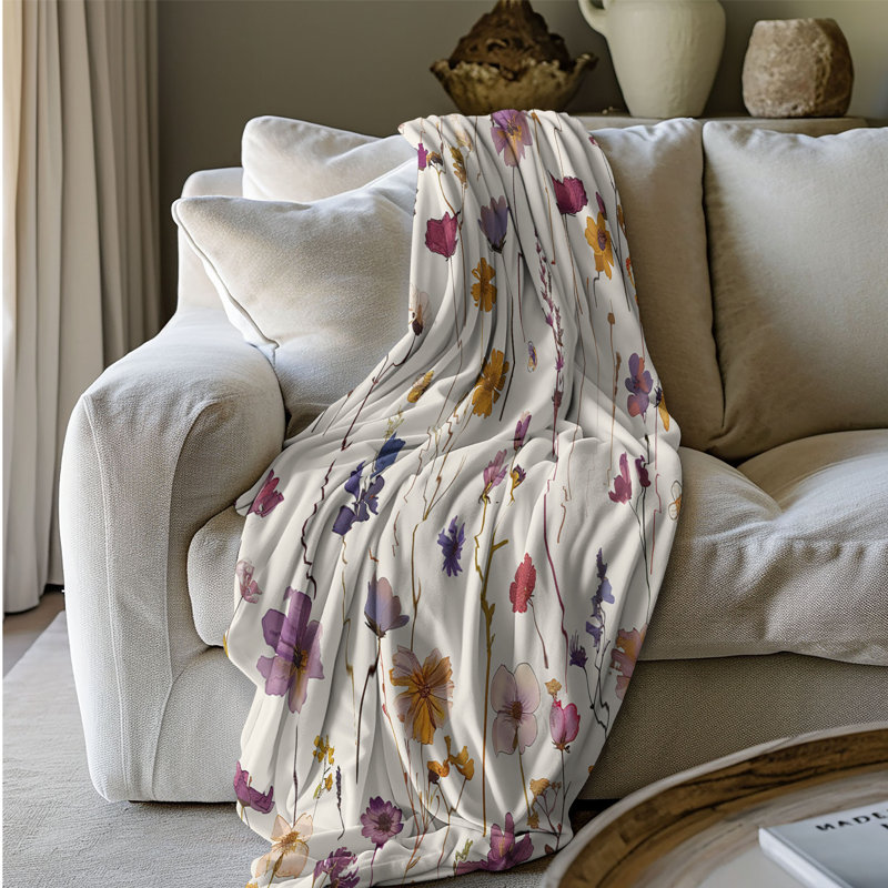 Motifs de fleurs séchées - 1 pièce Sherpa Premium, Jeté