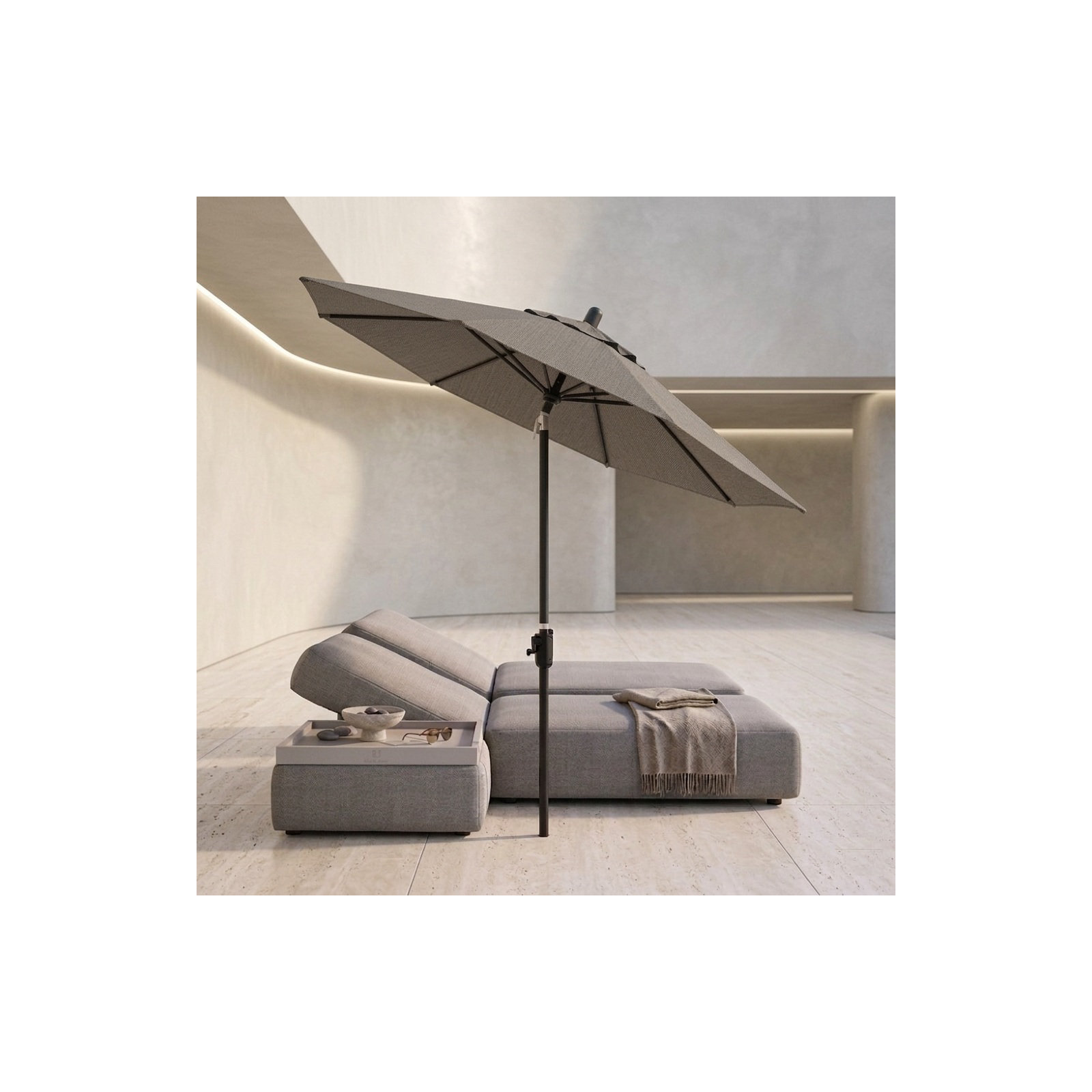 Natalie 8' 8" Market Sunbrella® Umbrella, Black Sapphire, Spectrum Graphite Sunbrella® Plainweave