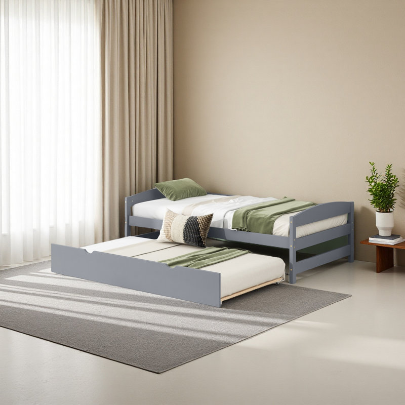 Lit plateforme simple avec lit gigogne simple, Gris