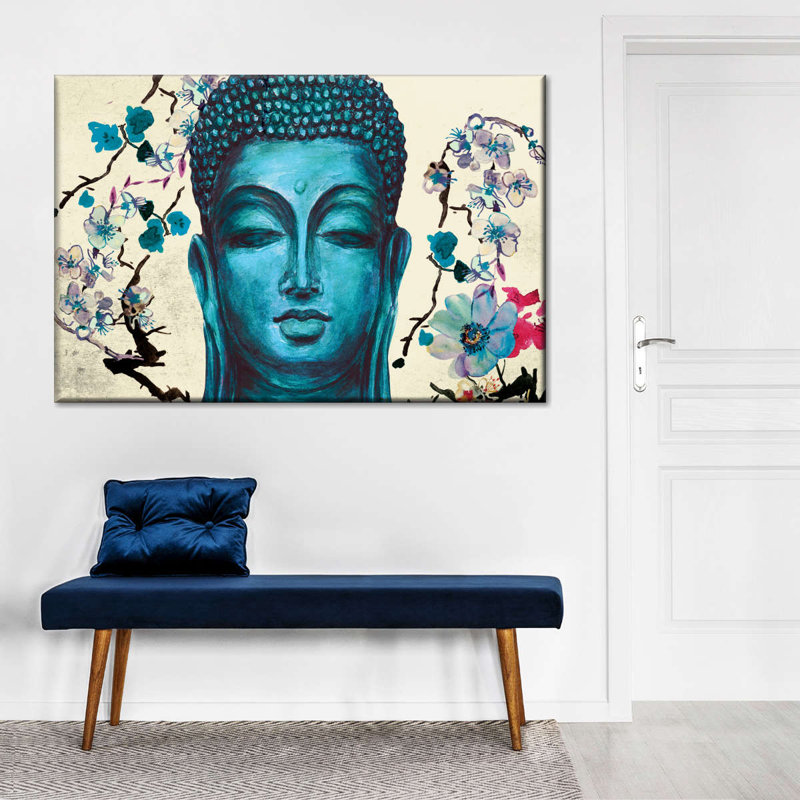 Statue de Bouddha fleurs, H 24 po x l 36 po x P 1,25 po