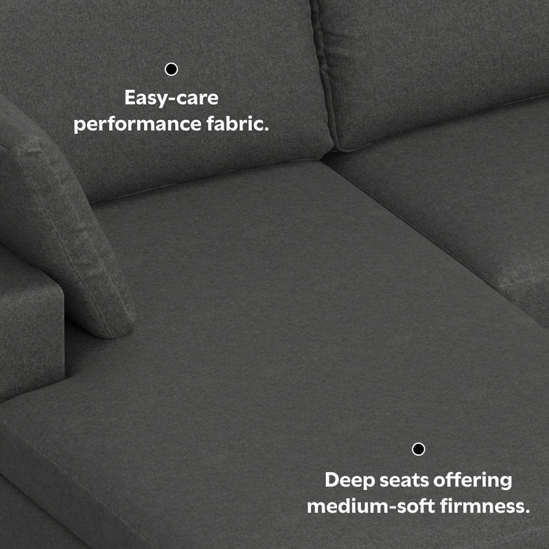 Tatum Large Deep Seater Left Sectional Sofa, L-Shaped Performance Fabric Sofa in Contemporary Style, Pebble Gray