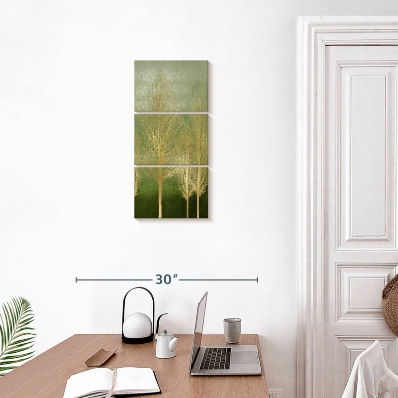 Arbres dorés sur panneau I, H 27 po x l 12 po