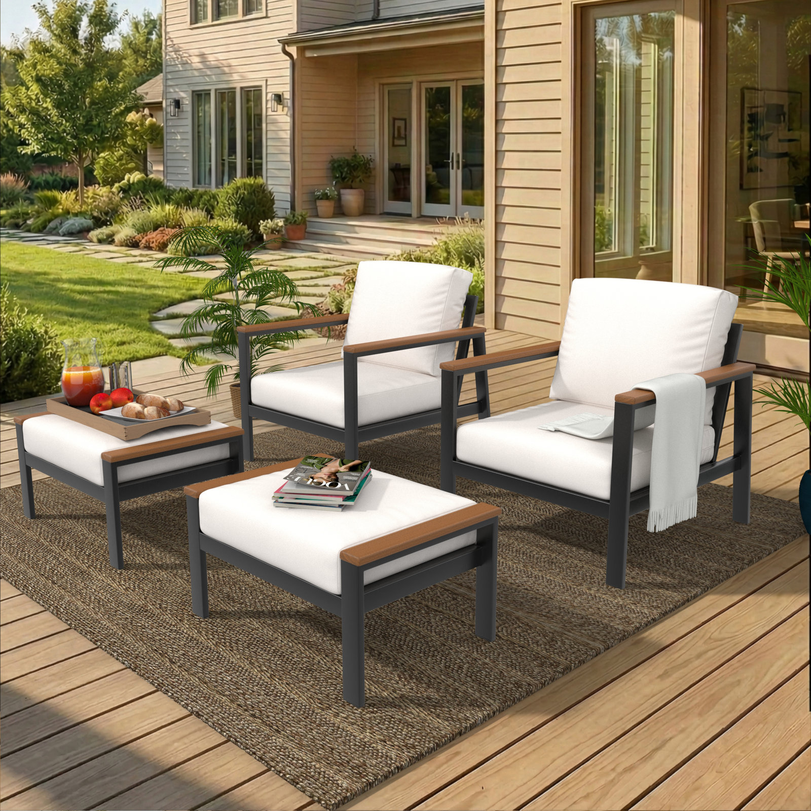 Townsend Patio Chair Sunbrella® Cushions and Ottoman, Sunbrella Canvas Natural
