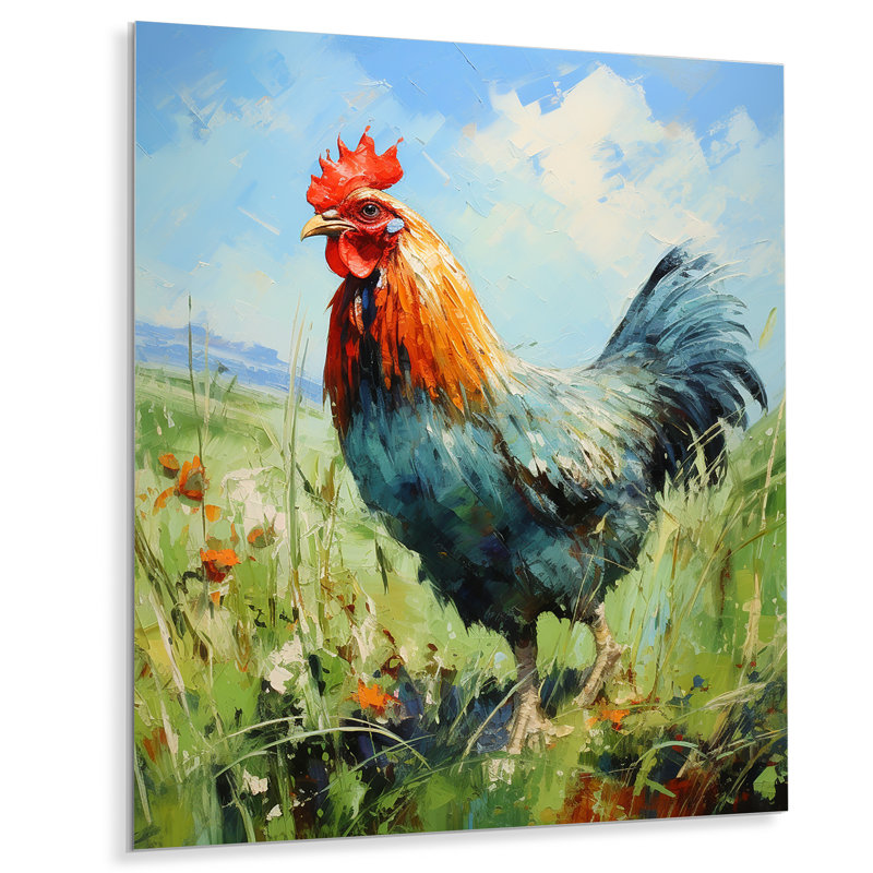 Farm Coq, campagne, prairie I - coq animal, art mural en métal, H 20 po x l 12 po x P 1 po