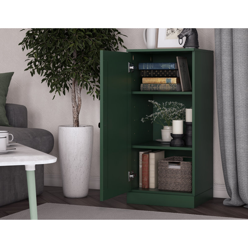 Bibliothèque 100% bois massif à 3 tablettes avec porte pleine et tablettes réglables, Vert