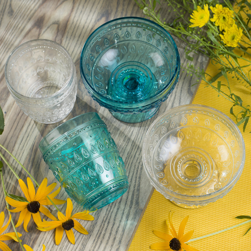 Fez Clear Textured Glass 12oz Old Fashion Glass Set of 4