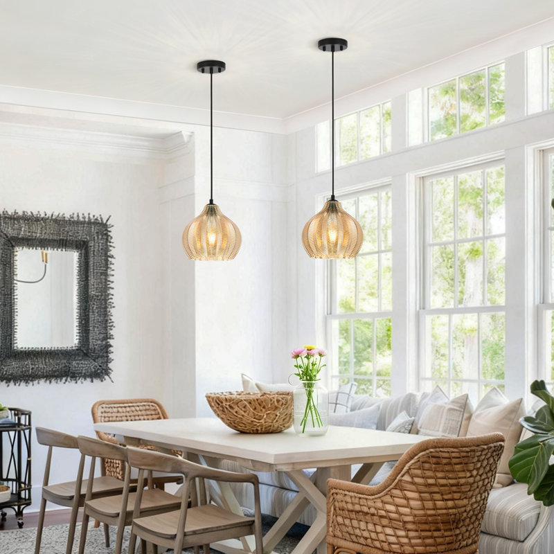 Luminaire suspendu en verre sergé 1 lumière pour salle à manger de l 9,05 po x H 7,67 po, Dôme