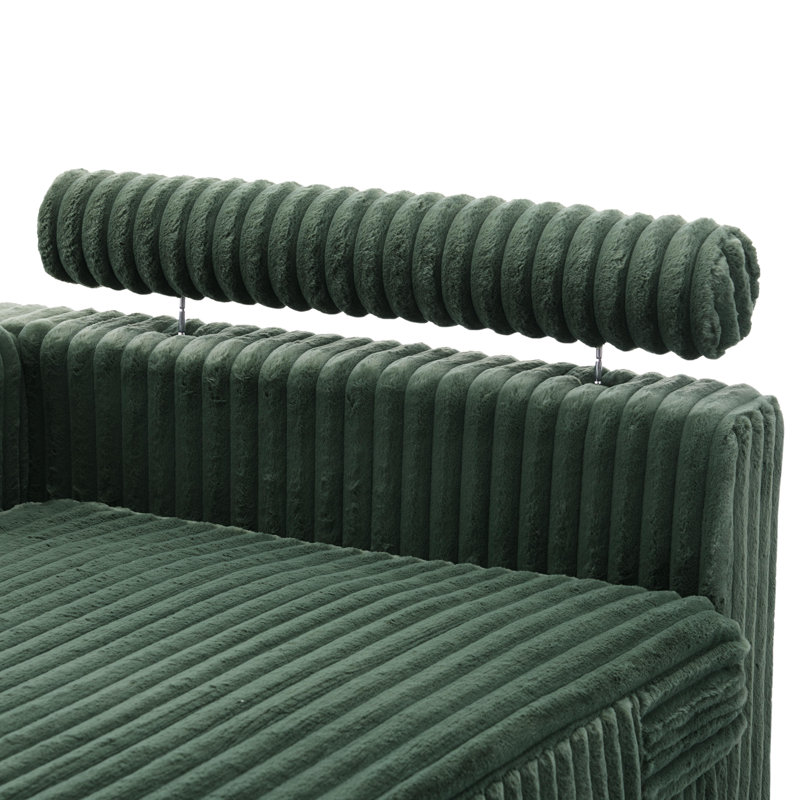Bentura Oversized Upholstered Green Faux Rabbit Fur Flannel  Sleeper Sofa Bed Lounge sofa with Armrests & Throw Pillows