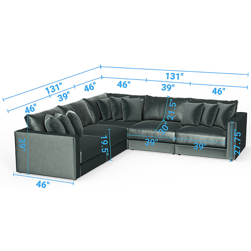 Canapé modulaire très profond rond cinq pièces Rondale, Mélange de polyester vert