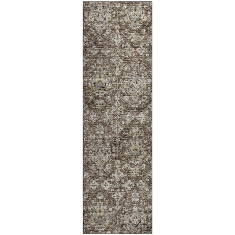 Premium Machine Washable Alliah AMF94 Brown Rug, Runner 2'3" x 7'6"