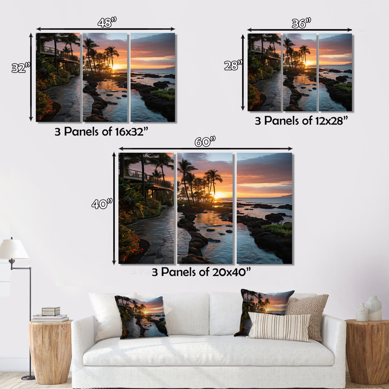 Maui Tropical Dreamscape I, impression sur toile 3 pièces, H 40 po x l 60 po x P 1 po