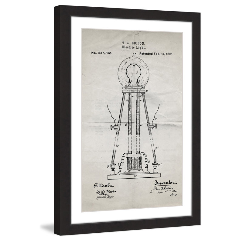 « edison light 1881 old paper » par steve king, reproduction d’art encadrée, H 12 po x l 8 po x P 1,5 po