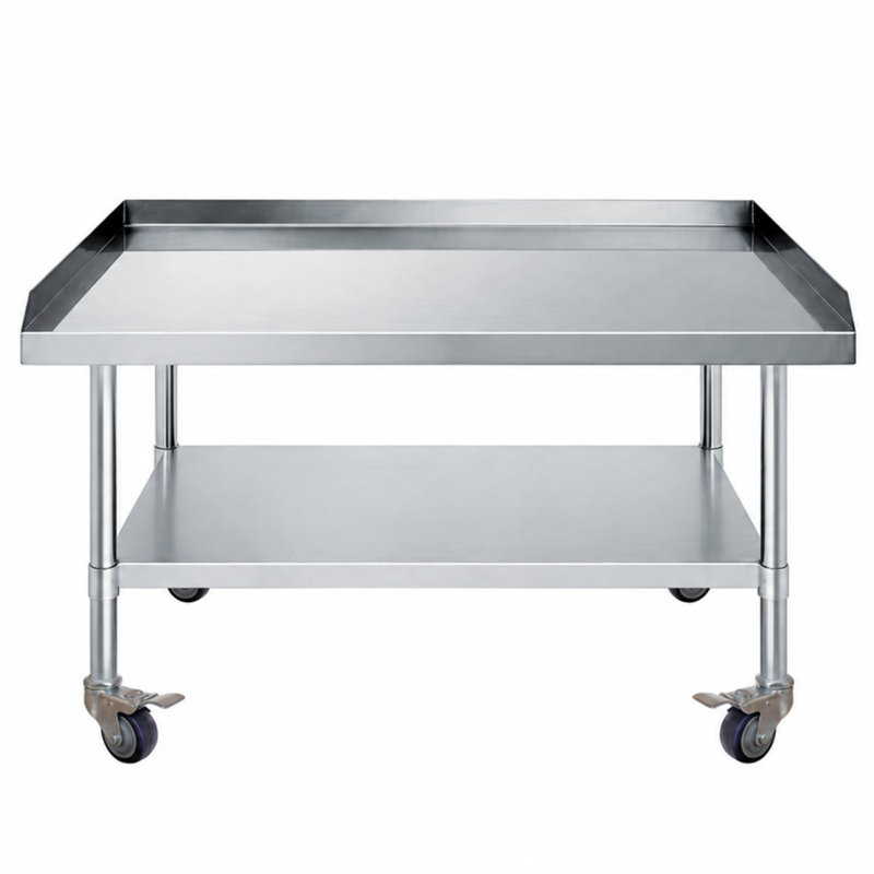 Table de travail à roulettes en acier inoxydable express KitchQuip H 27 po x L 24 po x P 30 po avec roulettes et retournement sur 3 côtés Express KitchQuip