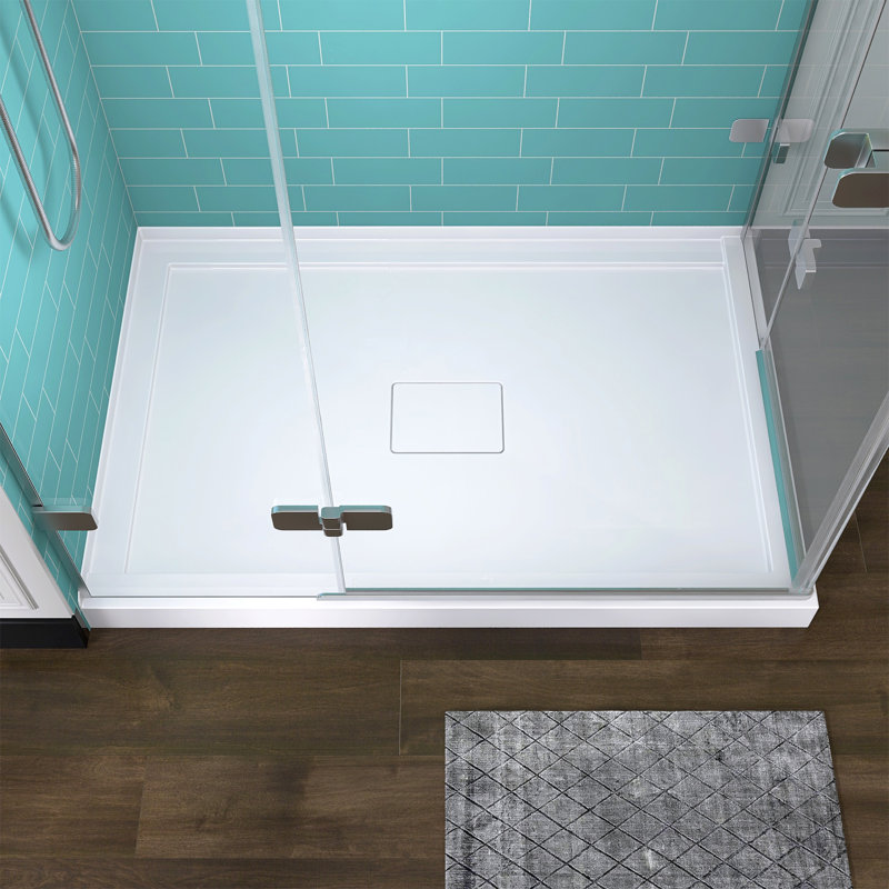  48" L x 32" W White Acrylic Shower Base for Two-Wall Alcove Right Entry | Center Drain with Magnetic Cover | Hassle-Free Cleaning