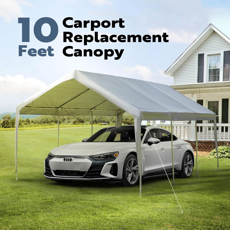 Gray 20 ft. x 10 ft. PE Fabric Carport Replacement Canopy Cover