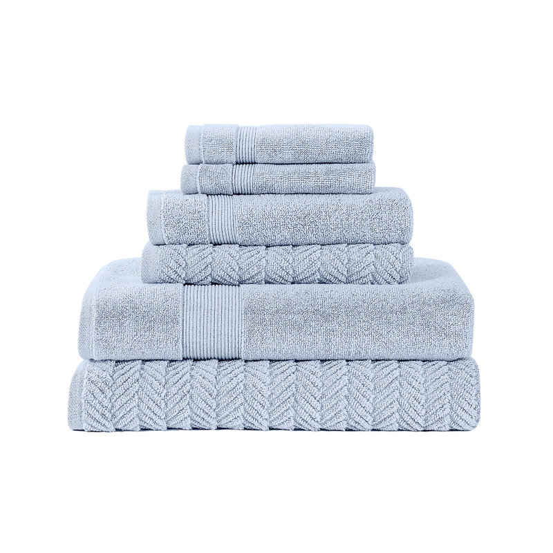 Modern Threads 6-Piece Zero Twist Jacquard Towel Set Otis – 100% Cotton, Quick Dry & Absorbent Bath, Hand & Washcloths – Textured Chevron Design