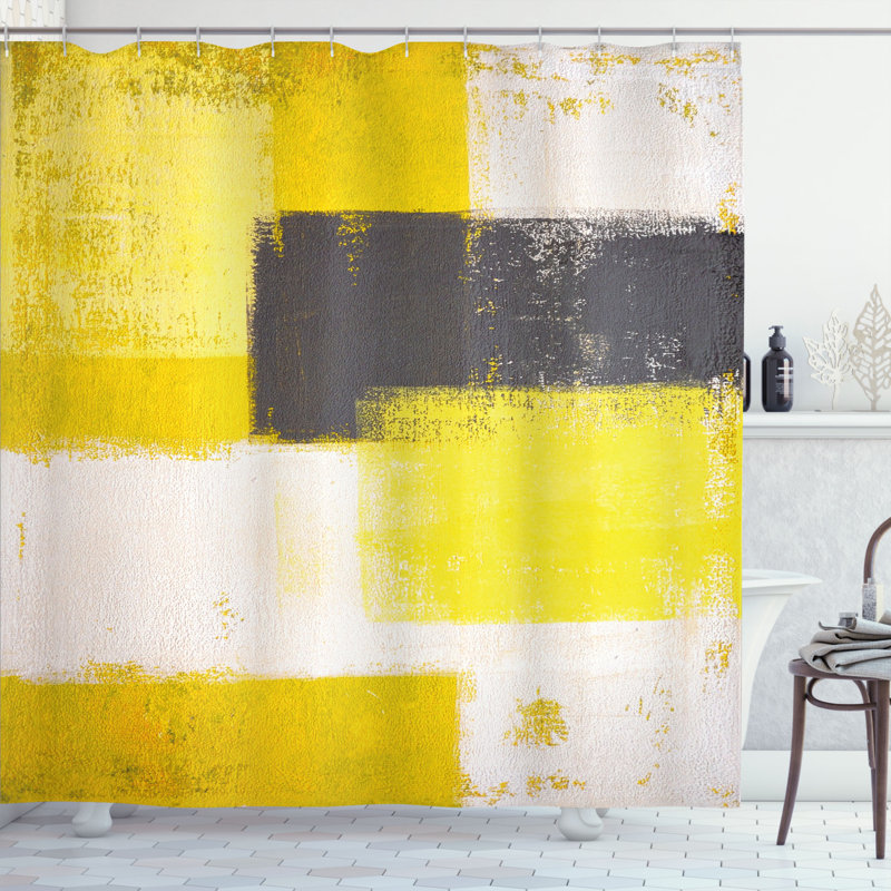 Abstract Grunge Yellow and Gray Fabric Shower Curtain with Hooks