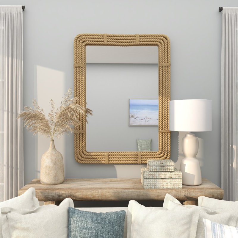Miroir mural en corde de jute brun fait à la main