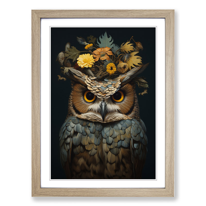 Owl Conceptual - Single Picture Frame Print on Wood, Oak, 46" H x 34" W x 2" D