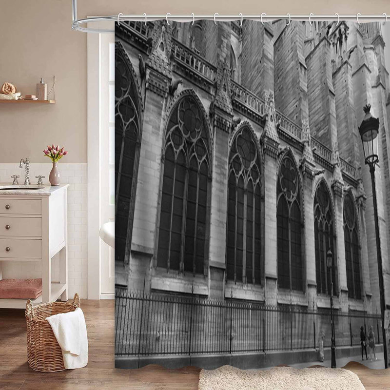 Rideau de douche Paris Paris 12 mois gris avec 12 crochets, L 72 po x l 78 po