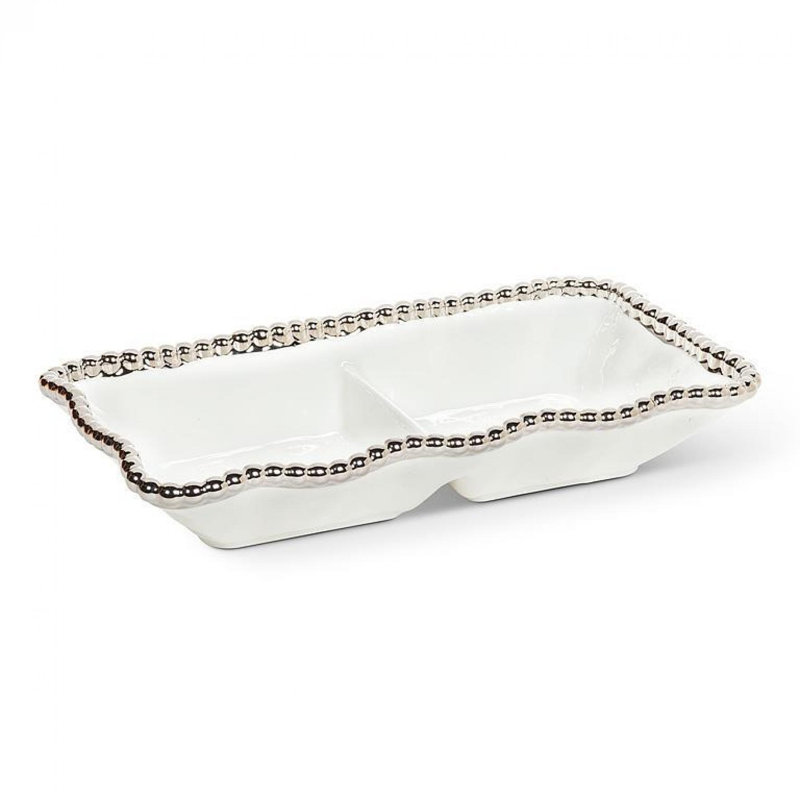 Silver Beaded Edge Divided Serving Dish