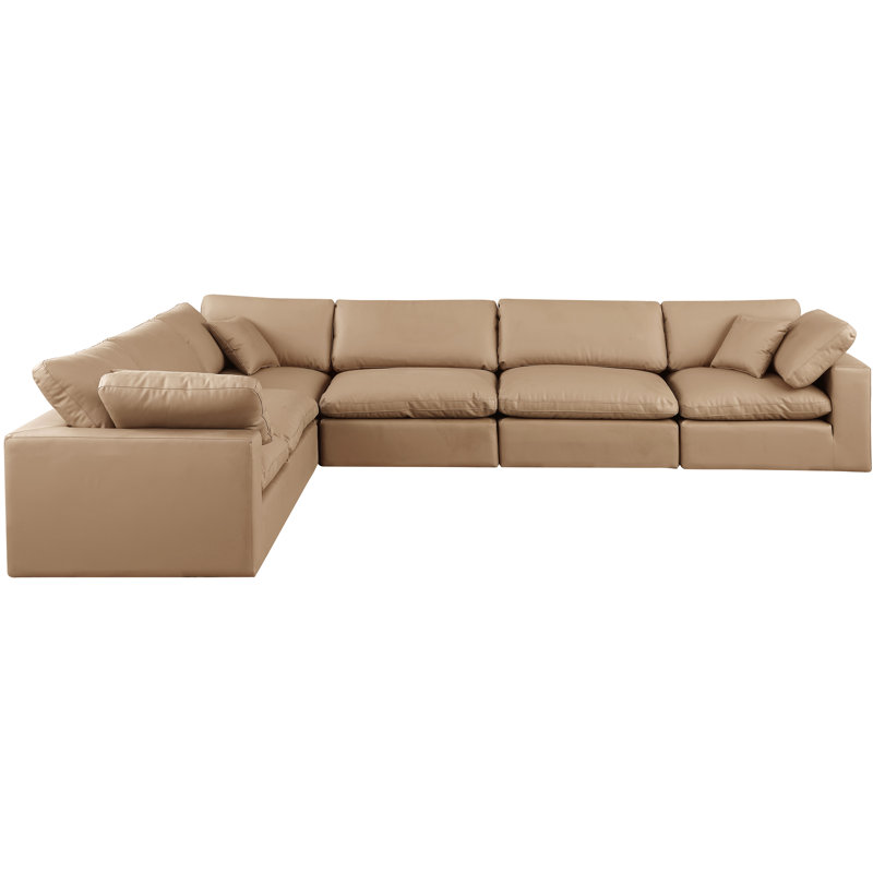 Homere 160" Wide Faux Leather Reversible Modular Corner Sectional, Tan Vegan Leather