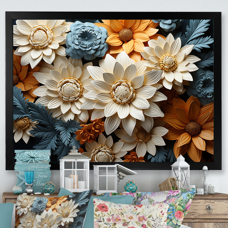 «Colorful Daisy Blossom Bliss» sur impression sur toile, H 34 po x l 44 po x P 1,5 po, Cadre simple noir