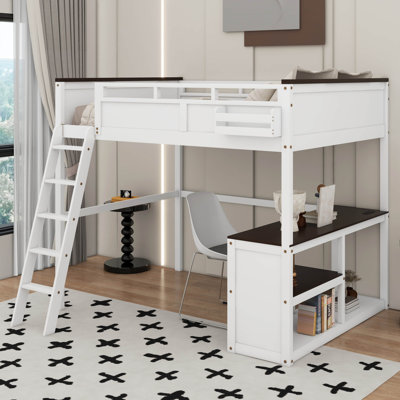 Grand lit mezzanine avec bureau, tablette et port USB