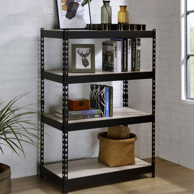 Bibliothèque rectangulaire à 4 niveaux avec tablettes réglables pour un décor industriel moderne et un rangement flexible