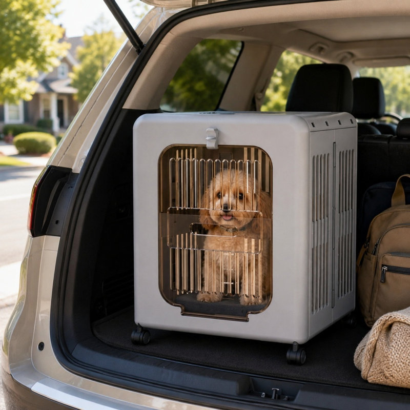 Sac de transport pour animaux de grande capacité avec poignée télescopique, panneaux ventilés et quatre roulettes pour chats et petits chiens