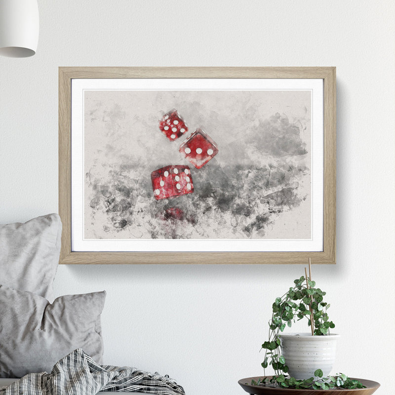 Rolling the Dice Watercolour - Picture Frame Graphic Art, Oak Framed, 65cm H x 90cm W x 2cm D