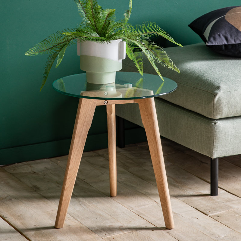Chmura Glass Top End Table, Light Wood