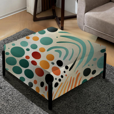 Multicolor Mid Century Pattern On Beige - Midcentury Large Square Ottoman