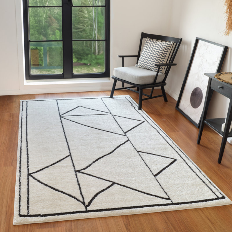 Charolene Abstract Ivory Power-Loom Area Rug, Rectangle 2' x 3'
