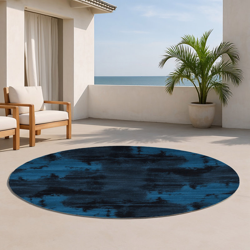 Tapis gris abstrait intérieur et extérieur, Rond 5 pi