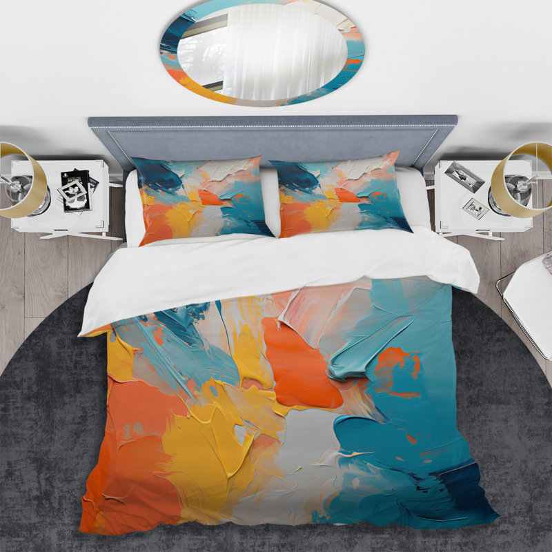 «Blue and Orange Paint Abstract Expression 3», ensemble de housse de couette à peinture abstraite