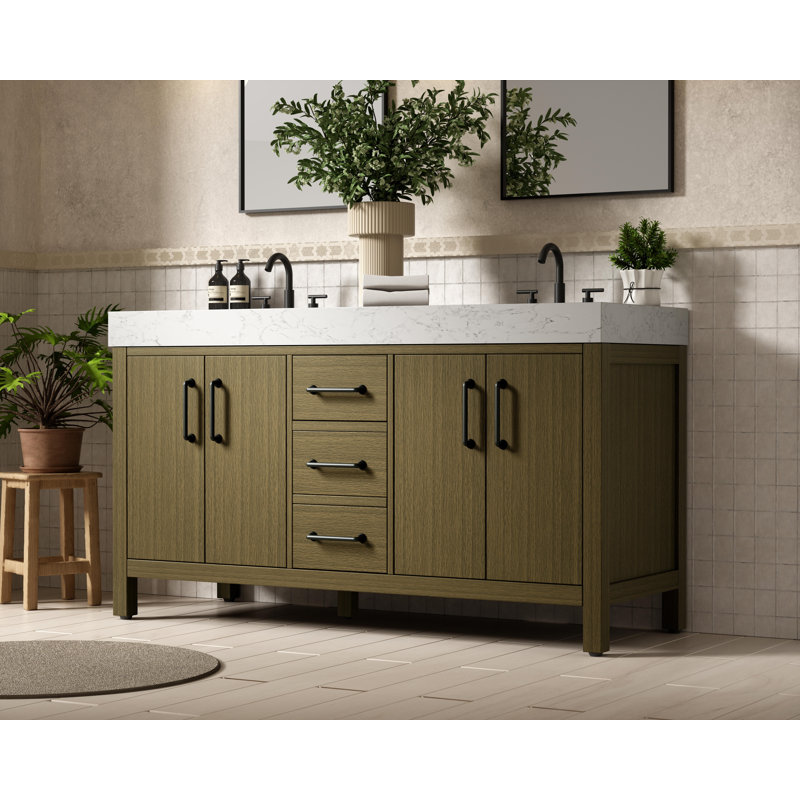 Meuble-lavabo double 60 po_Traditional_VF60660, Brun châtaigne