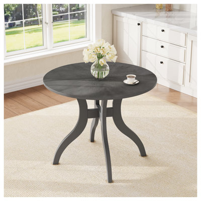 39.4-Inch Gray Round Dining Table with Traditional Solid Wood Legs and Oak Finish Top