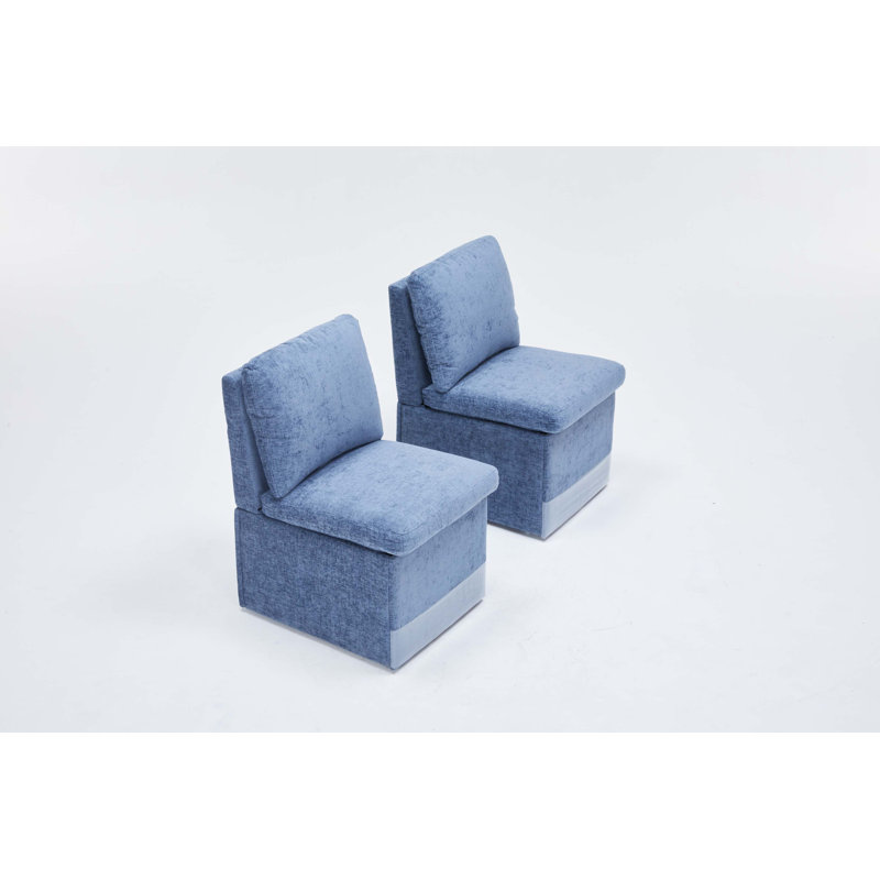 Chaise de salle à manger rembourrée en lin avec roulettes et espace de rangement - ensemble de 2