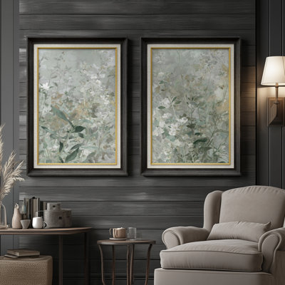 Soft Green Botanical Layered Garden Calm Neutrals – Set of 2 Premium Framed Wall Art Print on Paper 26"x36"