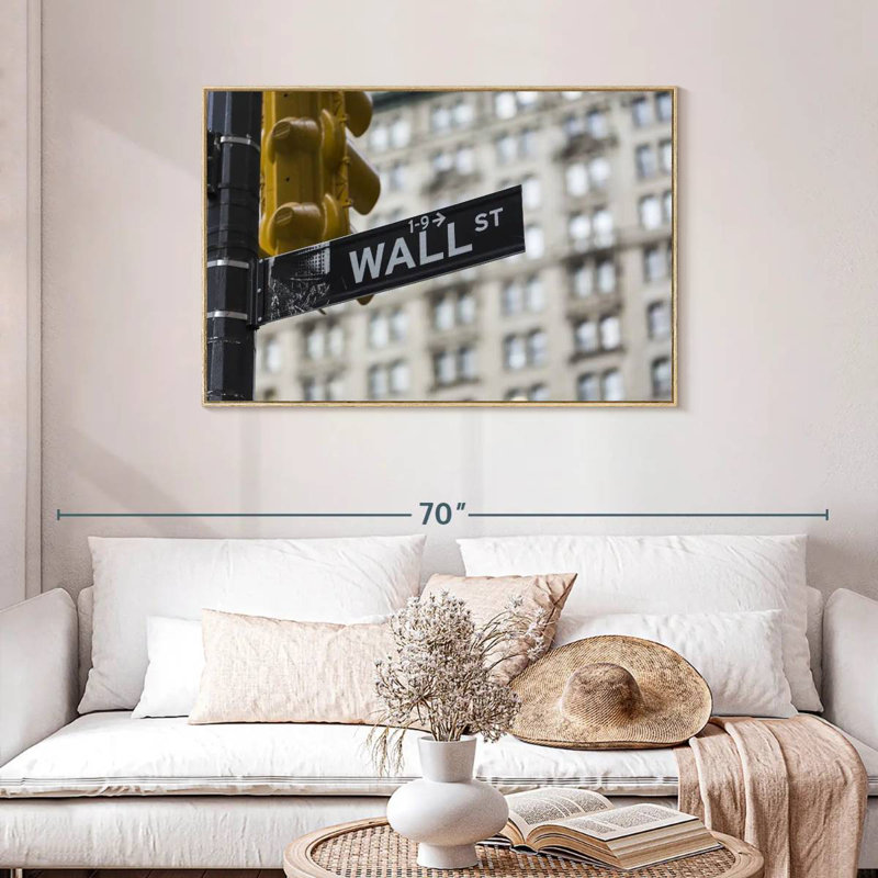 NYC Wall Street, Cadre flottant en bois naturel, 43 po x 29 po