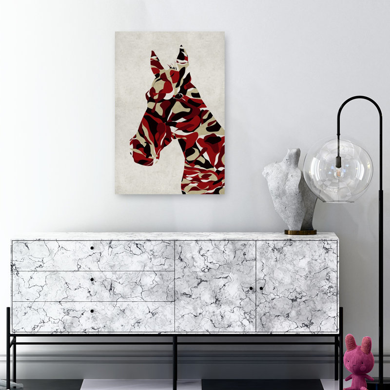 Art mural cheval cramoisi abstrait abstrait contemporain, H 36 po x l 24 po, Beige/Brown/Red