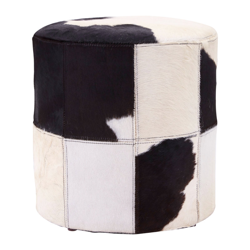 Stevenage 40cm Wide Genuine Leather Round Animal Print Pouf Ottoman