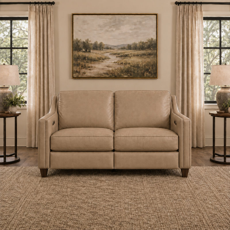 Finnegan Power Reclining Semi-Aniline Leather Loveseat, Cream