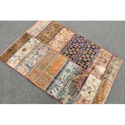 Tapis turc en patchwork fait à la main offrant un décor rétro pour un bureau de chambre éclectique ou un décor de vestibule bohémien
