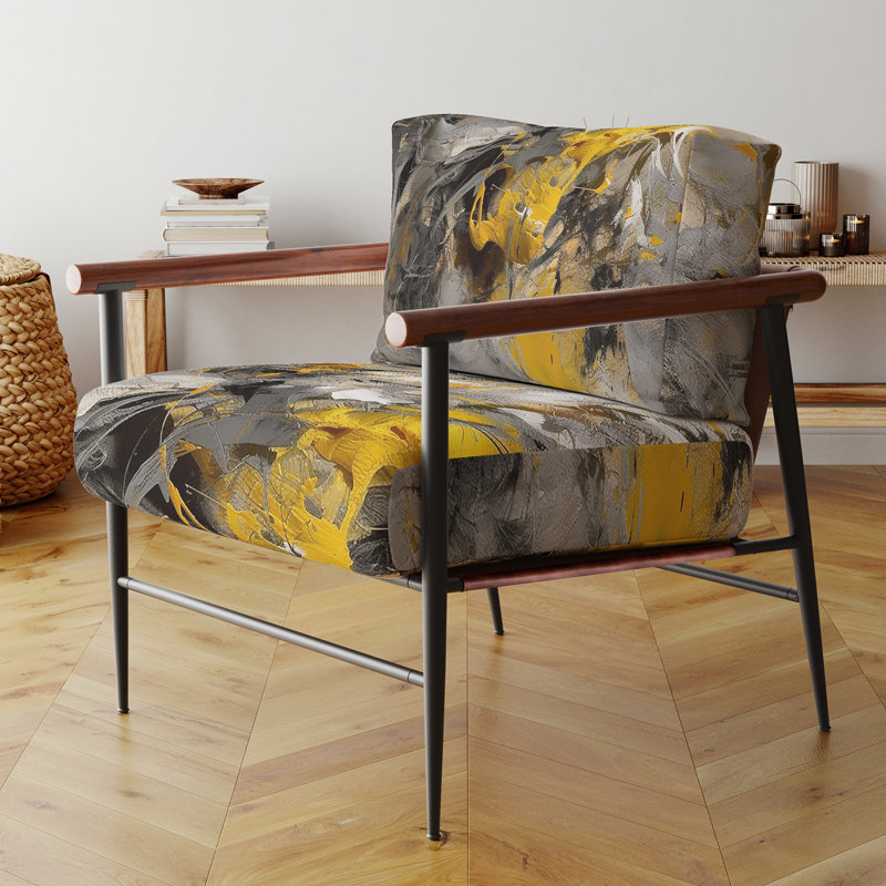 Fauteuil rembourré contemporain jaune moutarde et gris vif Moutarde III, Noir, noir, noir, noir