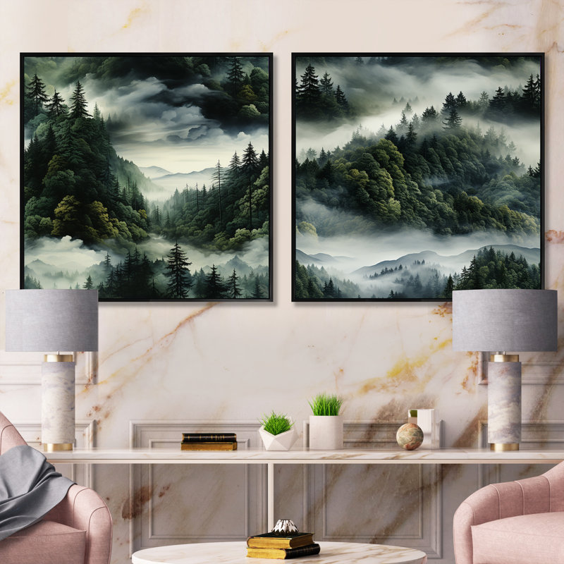 Callicoat - ensemble de 2 collages carrés forêt, Cadre flottant noir, H 16 po x l 33 po